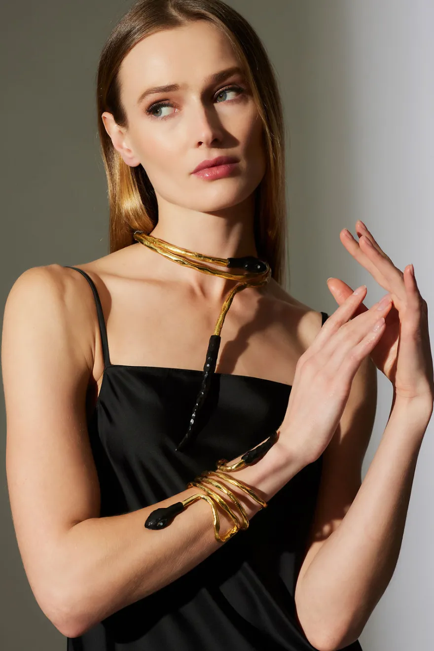 Gold Plated Brass Snake Choker Necklace