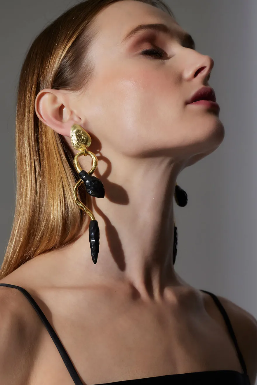 Gold Plated Brass Snake Earrings