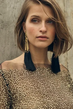 Gold Plated Brass Tassel Clip Earrings