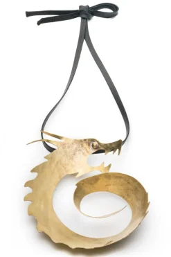 Hammered Brass Swirl Dragon Necklace