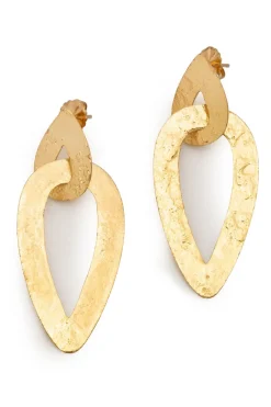 Hammered Gold Plated Interlinked Drop Pierced Earrings