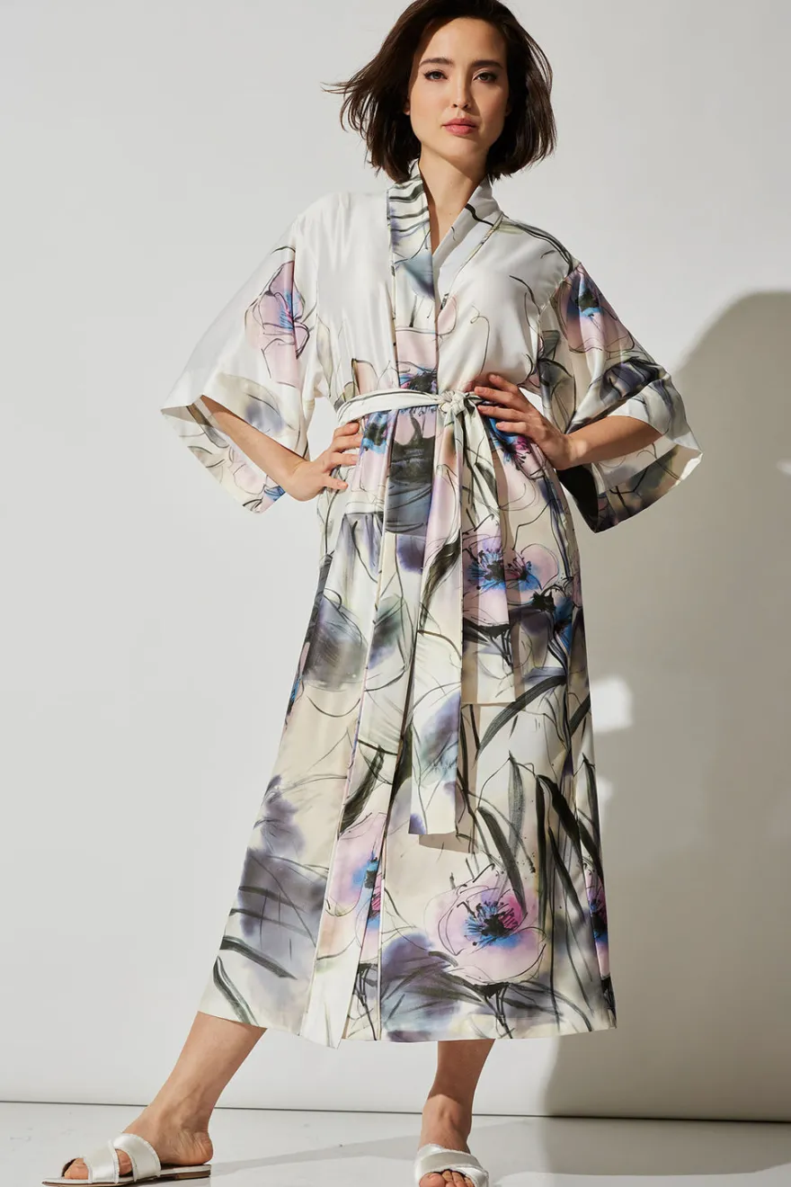 Hiyaku Printed Charmeuse Robe