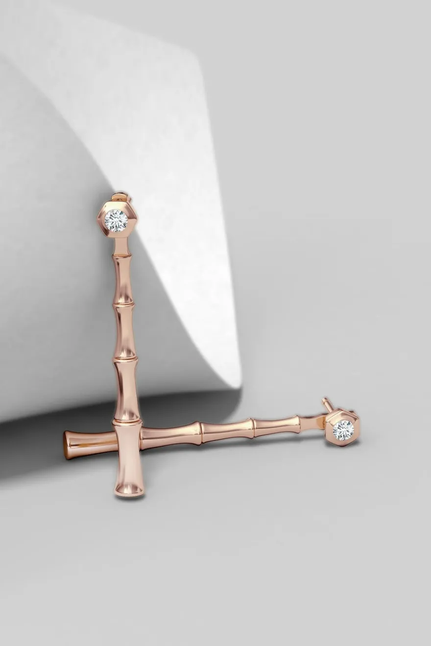 Indochine Bamboo 14k Diamond Multi-Wear Linear Earrings