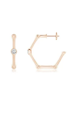 Indochine 14k Bamboo Hexagon Diamond Center Hoop Earrings