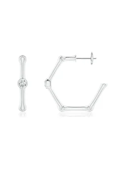 Indochine 14k Bamboo Hexagon Diamond Center Hoop Earrings