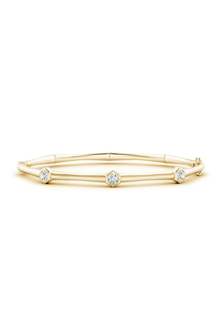 Indochine 14k 3-Diamond Bamboo Hinged Bracelet