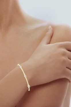 Indochine 14k 3-Diamond Bamboo Hinged Bracelet