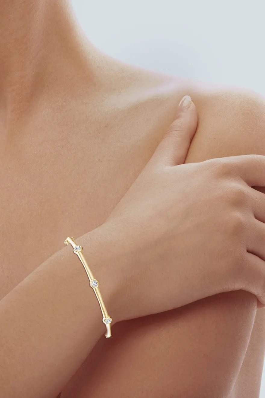 Indochine 14k 3-Diamond Bamboo Hinged Bracelet