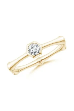 Indochine 14k Hex Frame Diamond Solitaire Bamboo Ring