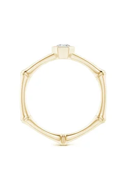 Indochine 14k Hex Frame Diamond Solitaire Bamboo Ring