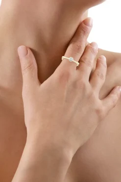 Indochine 14k Hex Frame Diamond Solitaire Bamboo Ring