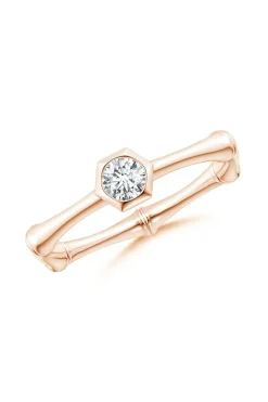 Indochine 14k Hex Frame Diamond Solitaire Bamboo Ring