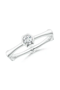 Indochine 14k Hex Frame Diamond Solitaire Bamboo Ring