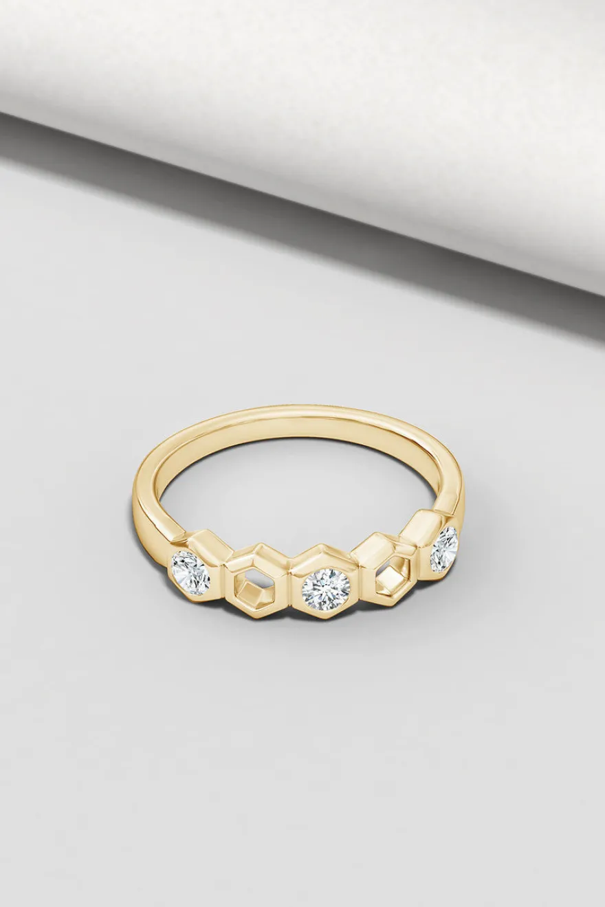Indochine 14k Hexagon Alternating 3-Diamond Ring