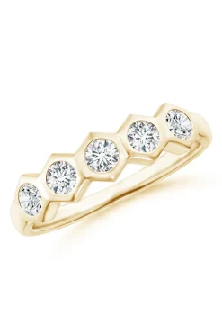 Indochine 14k Hexagon 5-DiamondStacking Ring