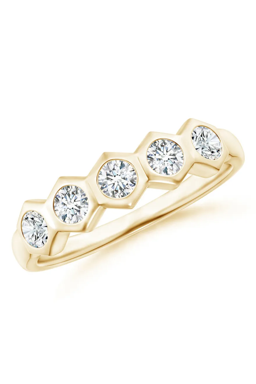 Indochine 14k Hexagon 5-DiamondStacking Ring