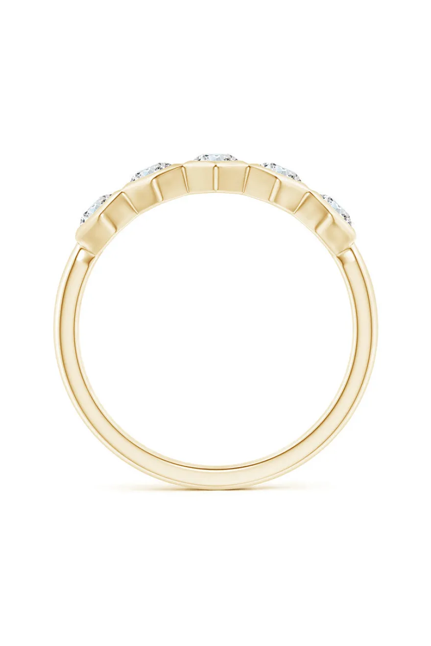 Indochine 14k Hexagon 5-DiamondStacking Ring