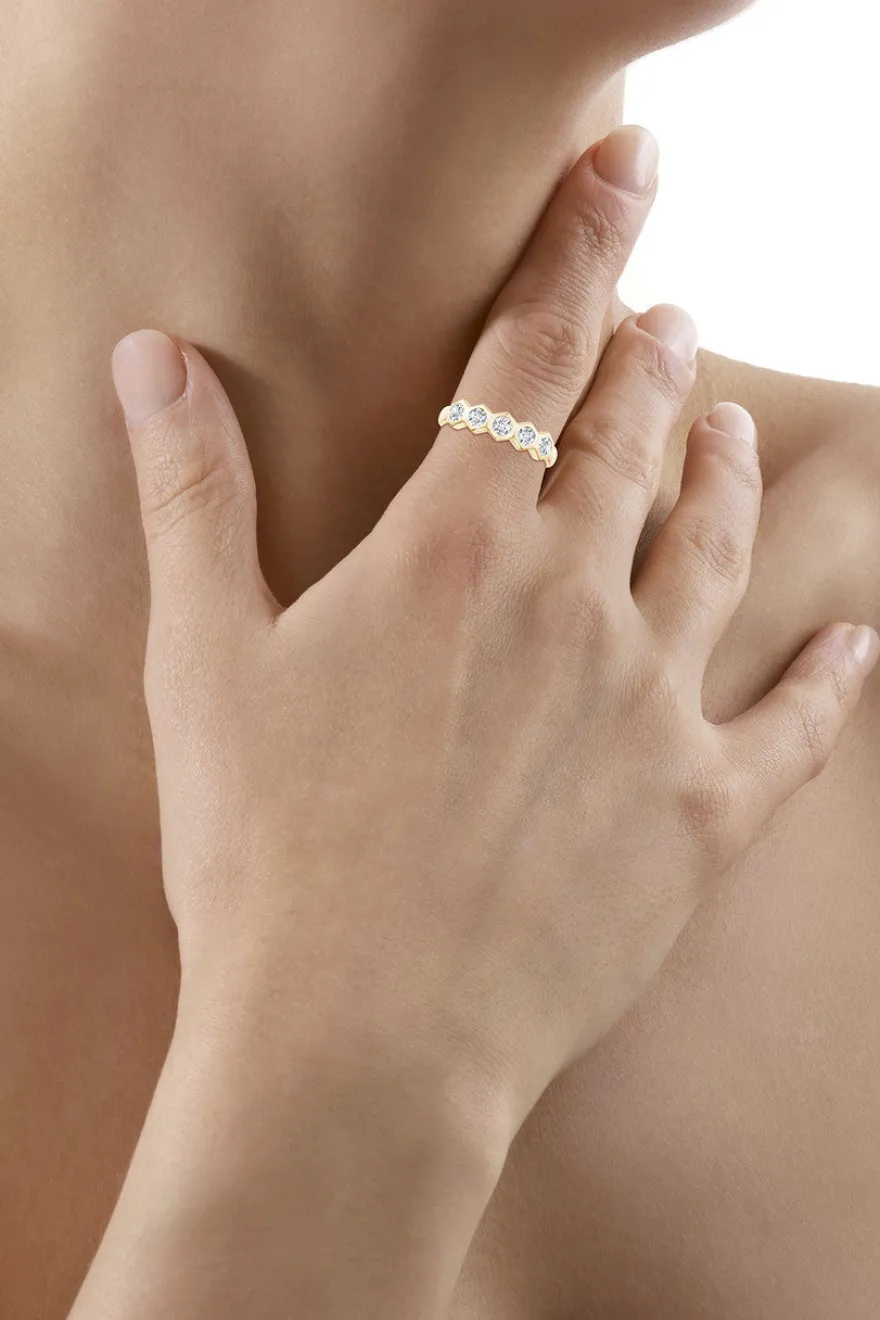 Indochine 14k Hexagon 5-DiamondStacking Ring