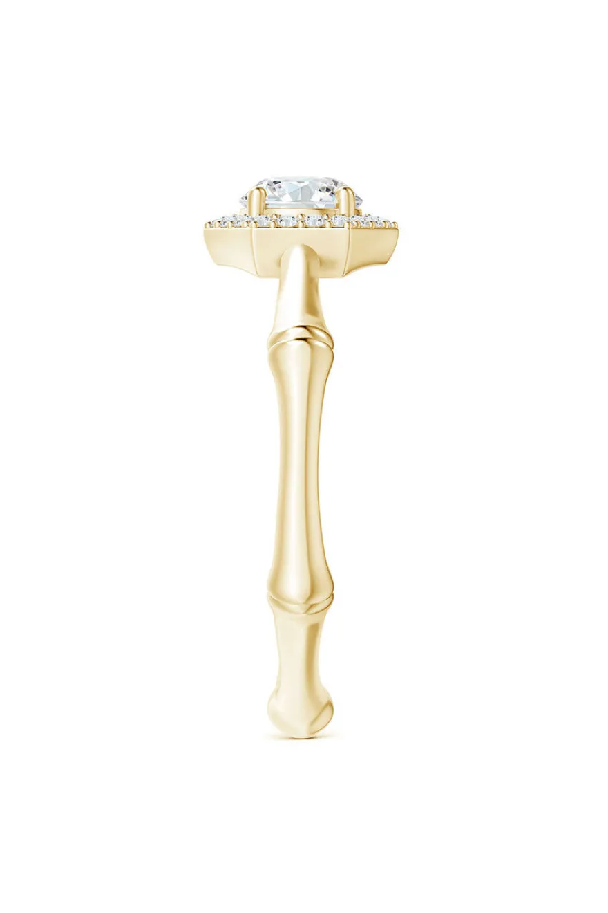 Indochine 14k Hexagon Diamond Pave Halo Bamboo Ring