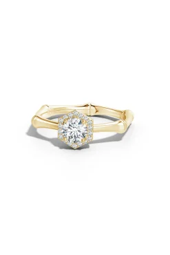 Indochine 14k Hexagon Diamond Pave Halo Bamboo Ring