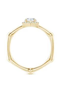 Indochine 14k Hexagon Diamond Pave Halo Bamboo Ring