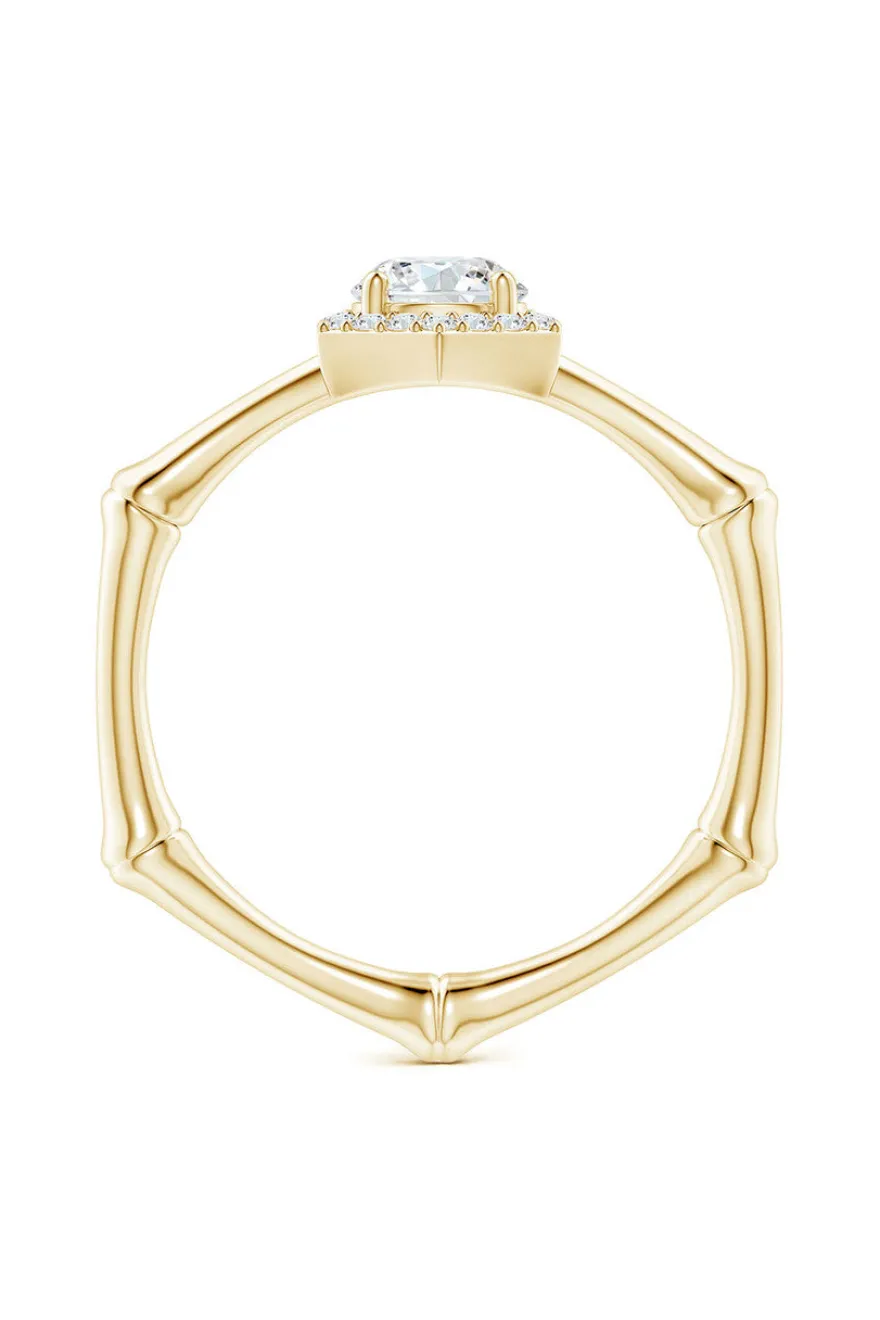 Indochine 14k Hexagon Diamond Pave Halo Bamboo Ring