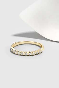 Indochine 14k Hexagon 11-Diamond Stacking Ring