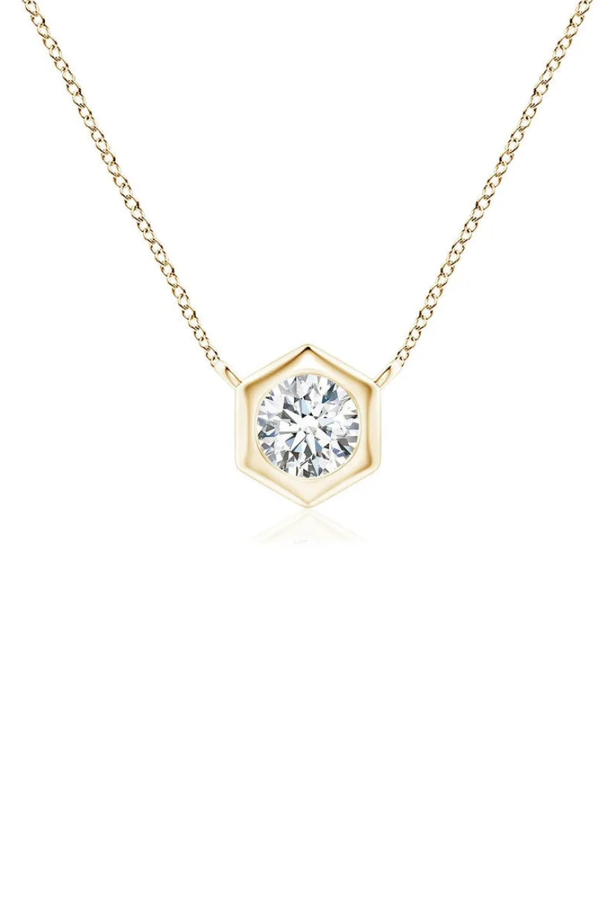 Indochine 14k Hexagon Frame Diamond Solitaire Necklace
