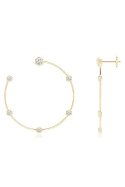 Indochine 14k Medium 6-Diamond Side-Facing Open Hoop Earrings