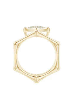 Indochine 14k Pave Diamond Hexagon Center Double Bamboo Band Cocktail Ring