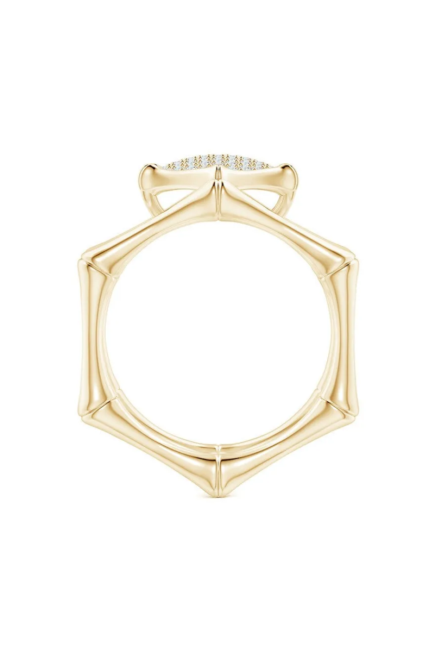Indochine 14k Pave Diamond Hexagon Center Double Bamboo Band Cocktail Ring