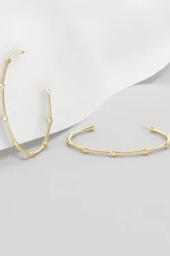 Indochine 14k Pave Diamond 2.75 Inch Bamboo Hoops