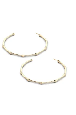 Indochine 14k Pave Diamond 2.75 Inch Bamboo Hoops