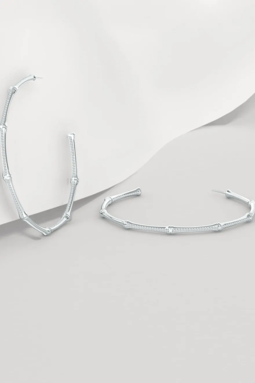 Indochine 14k Pave Diamond 2.75 Inch Bamboo Hoops