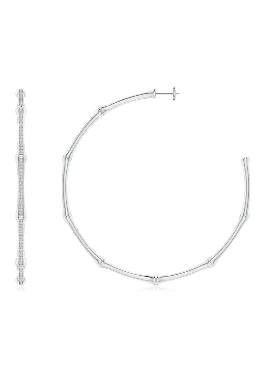 Indochine 14k Pave Diamond 2.75 Inch Bamboo Hoops