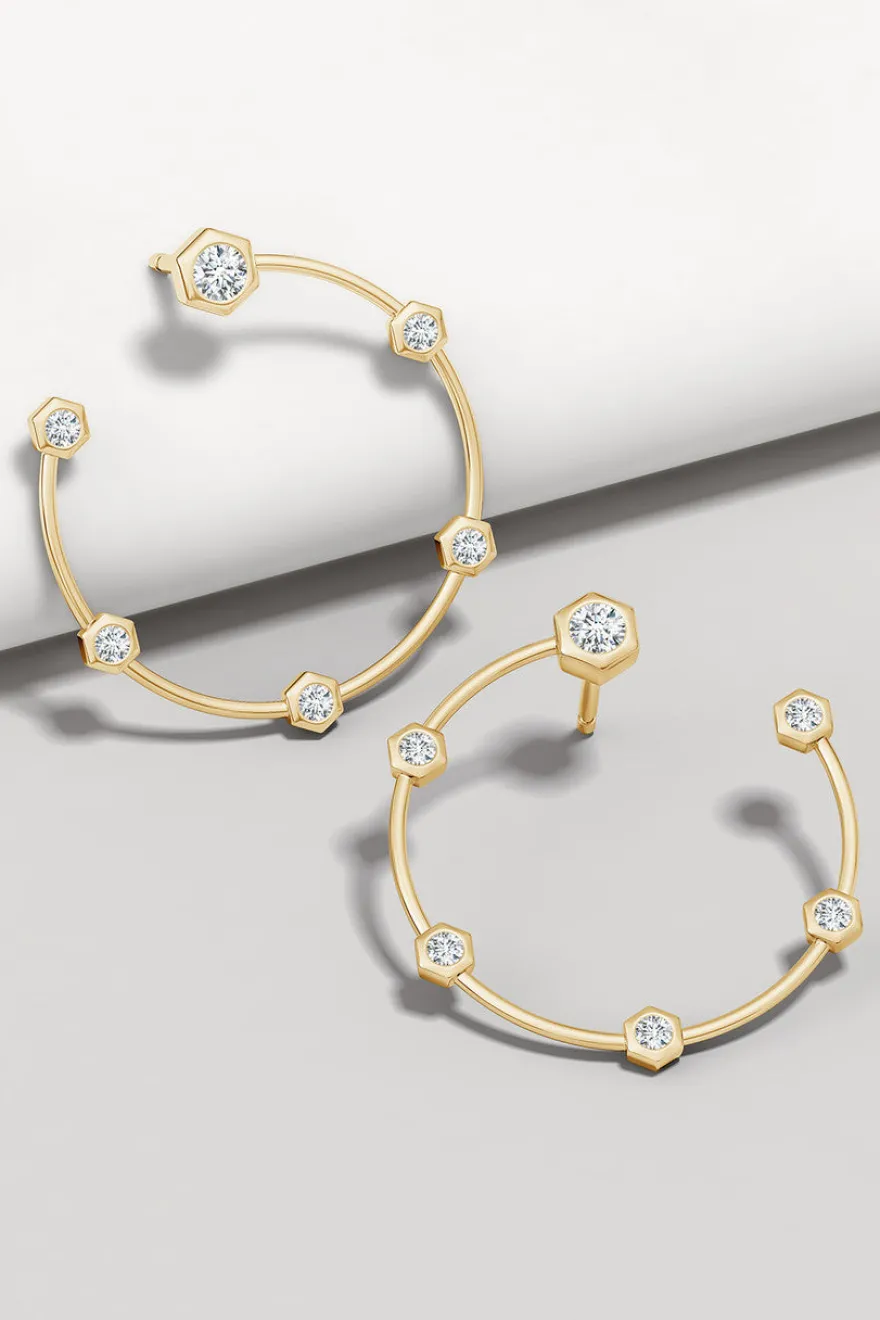 Indochine 14k Small 6-Diamond Side-Facing Open Hoop Earrings