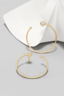 Indochine 14k Small Diamond Side-Facing Open Hoop Earrings