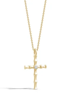 Indochine Spirit 14k Bamboo Cross Diamond Pendant Necklace