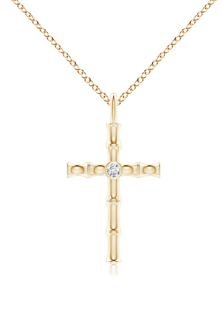 Indochine Spirit 14k Bamboo Cross Diamond Pendant Necklace