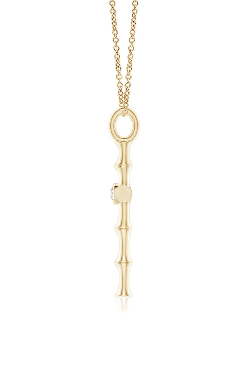 Indochine Spirit 14k Bamboo Cross Diamond Pendant Necklace
