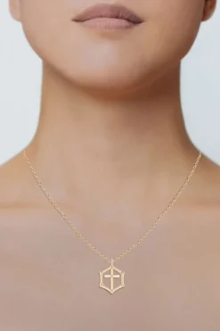 Indochine Spirit 14k Bamboo Frame Cross Diamond Pendant Necklace