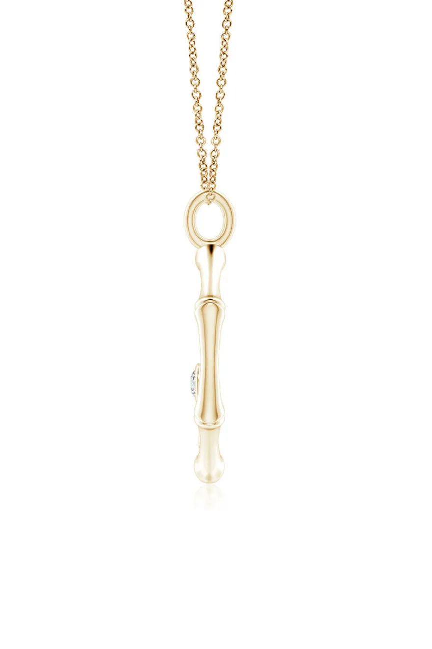 Indochine Spirit 14k Bamboo Frame Hamsa Diamond Pendant Necklace