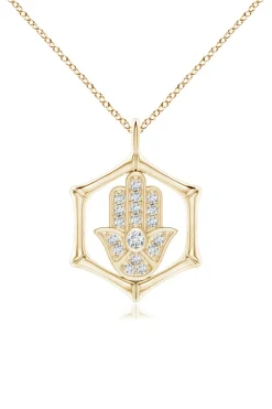 Indochine Spirit 14k Bamboo Frame Hamsa Diamond Pendant Necklace