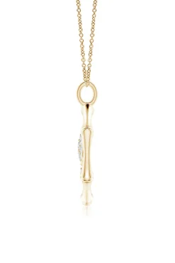 Indochine Spirit 14k Bamboo Frame Lotus Diamond Pendant Necklace