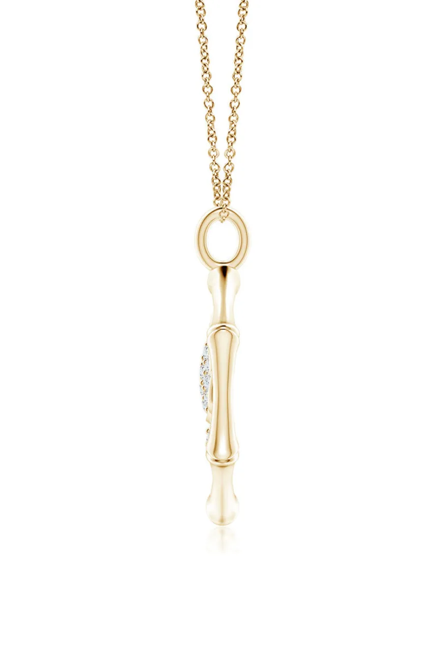 Indochine Spirit 14k Bamboo Frame Lotus Diamond Pendant Necklace