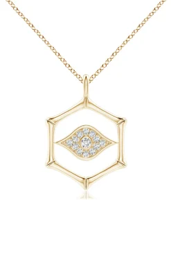 Indochine Spirit 14k Evil Eye Bamboo Hexagon Frame Diamond Necklace