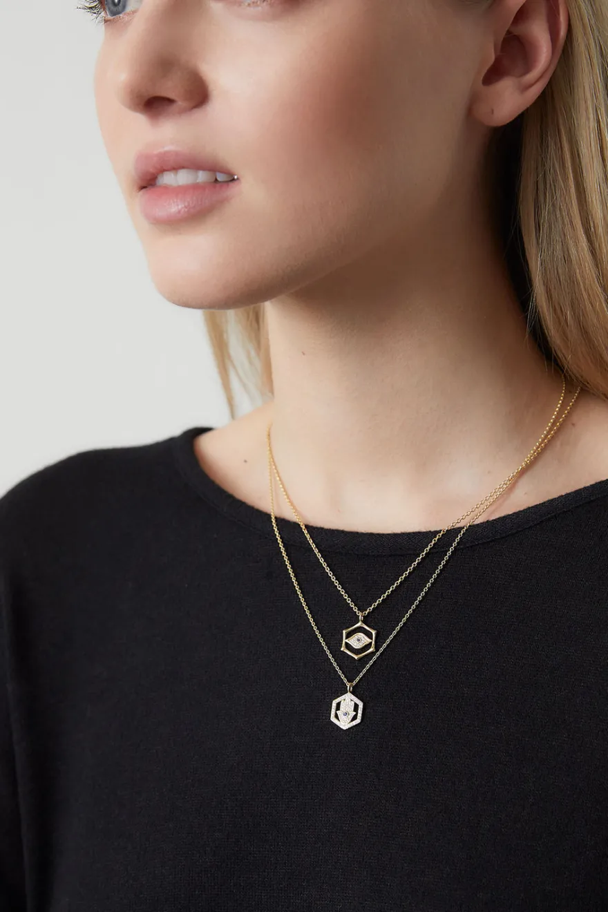 Indochine Spirit 14k Evil Eye Bamboo Hexagon Frame Diamond Necklace