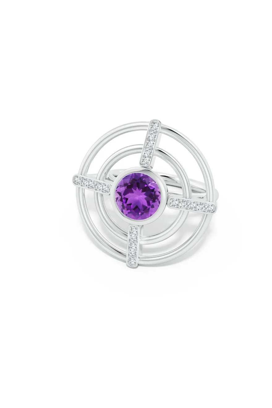Infinity Concentric Circle 14K Gold and Amethyst Ring