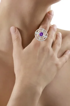 Infinity Concentric Circle 14K Gold and Amethyst Ring