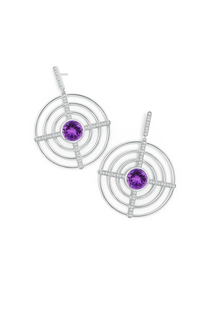 Infinity Concentric Circle 14K Gold and Amethyst Earrings